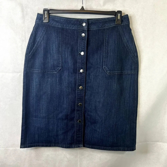 Liz Claiborne Midi Denim Skirt Button Front Dark Wash Size 8 - Picture 8 of 8